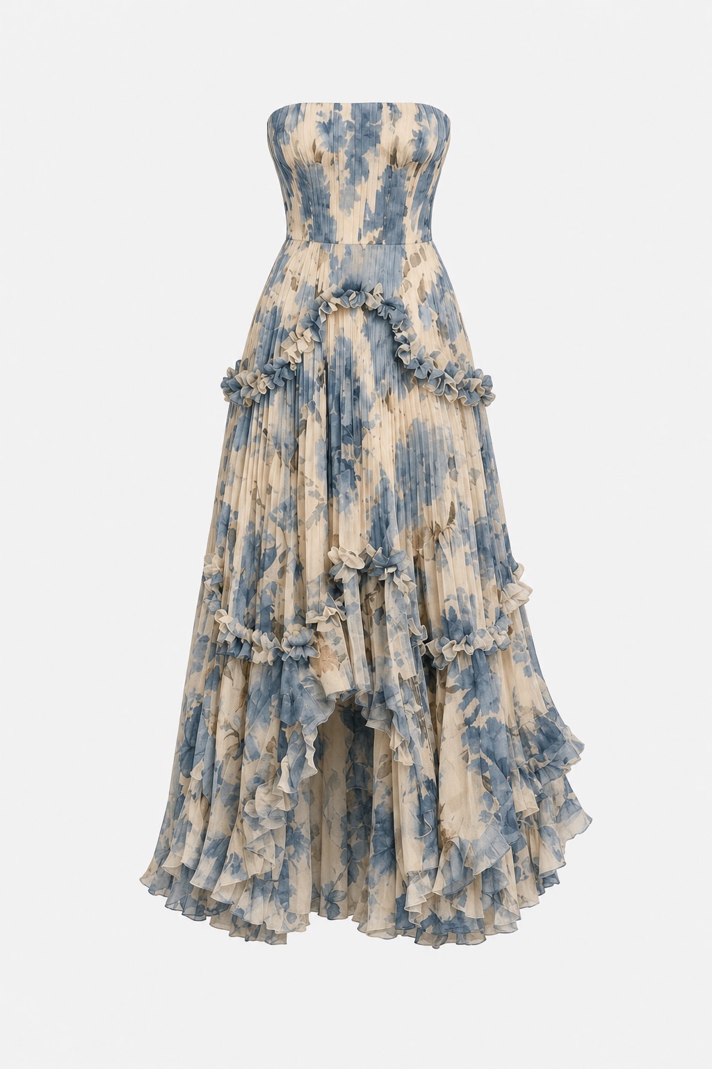 Floral Applique Strapless Maxi Dress - 1