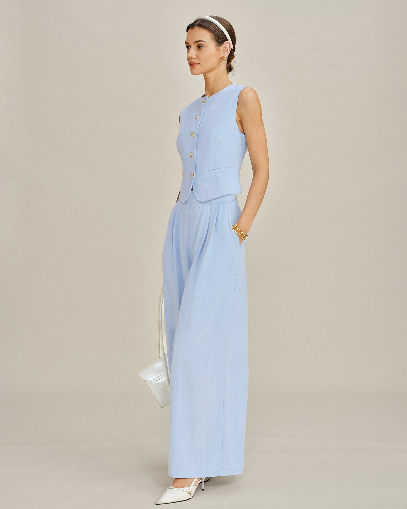 Blue Slim-Fit Vest with Pockets - view 5