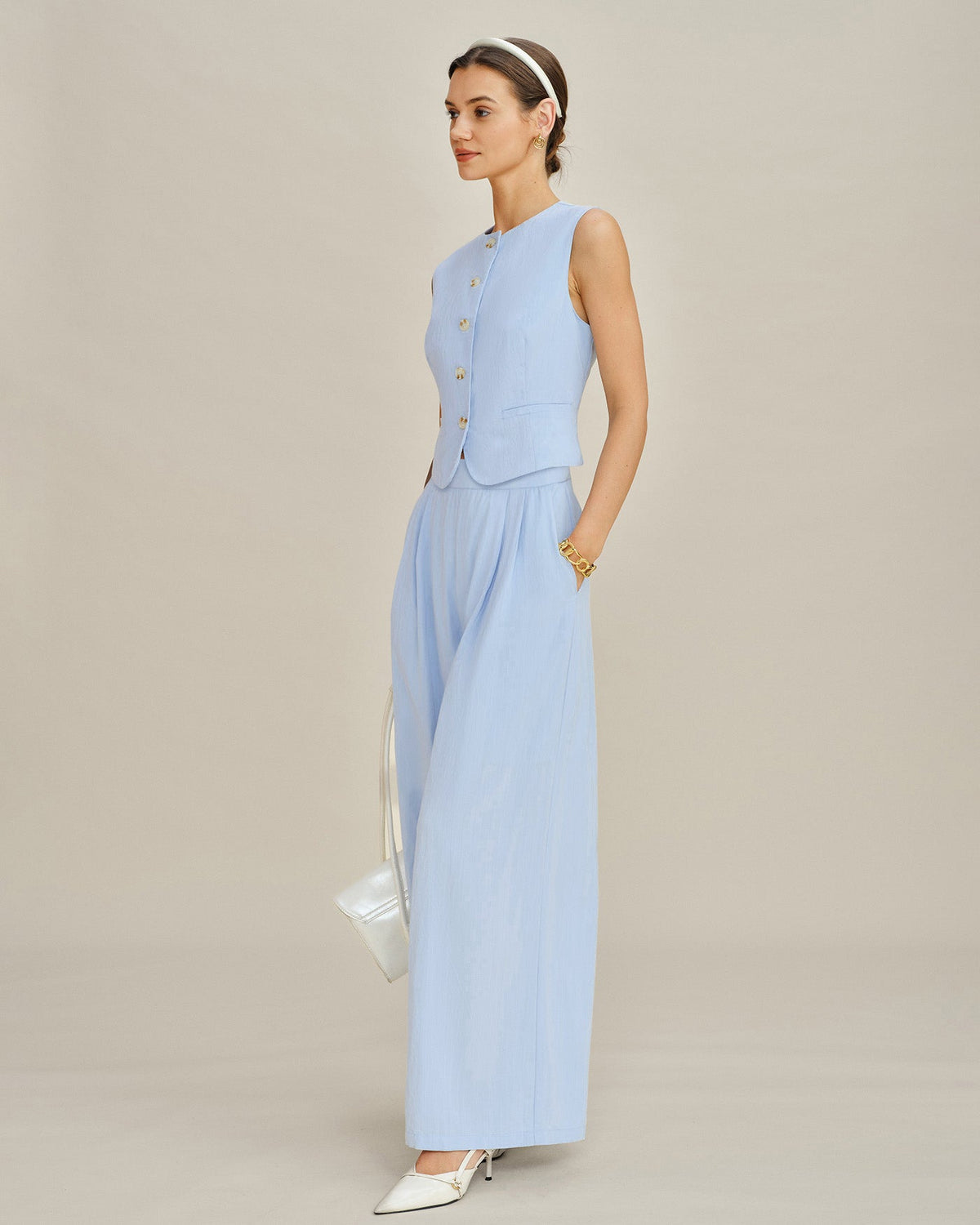 Blue Slim-Fit Vest with Pockets - view 5