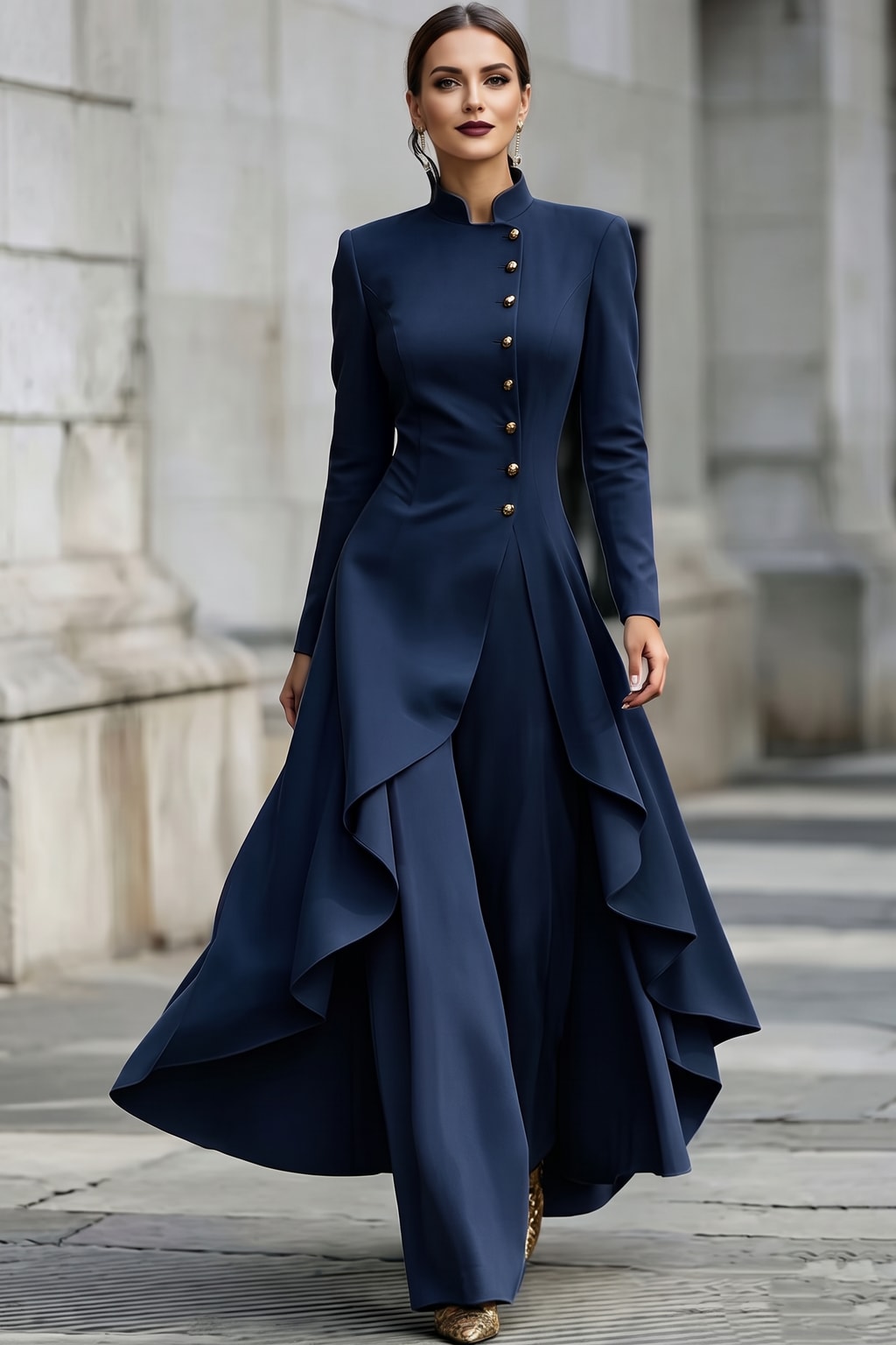 Polyester Two-Piece Set With High-Low Top And Wide-Leg Pants - 5