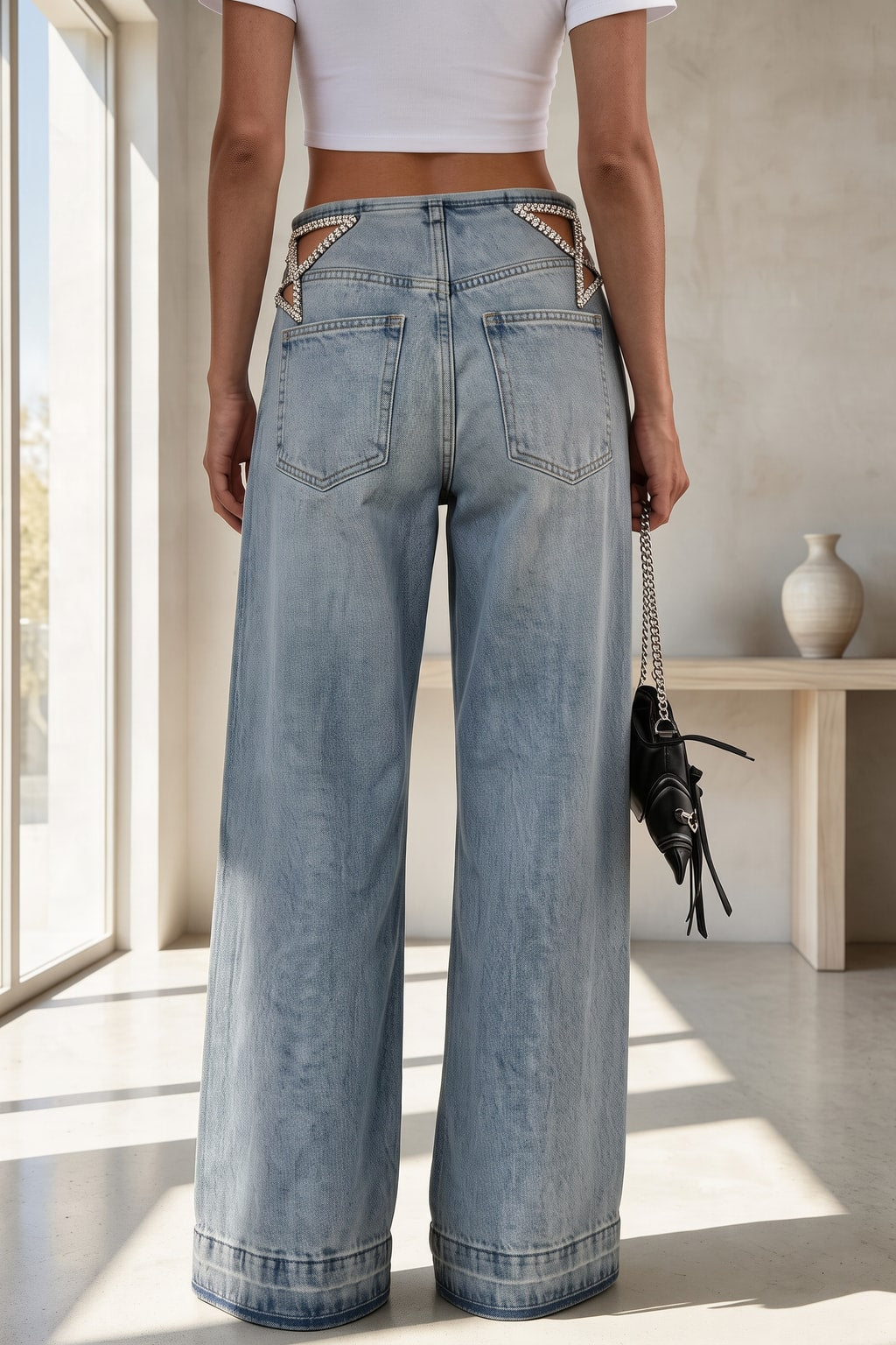 Denim Jeans With Star Cutouts - 3