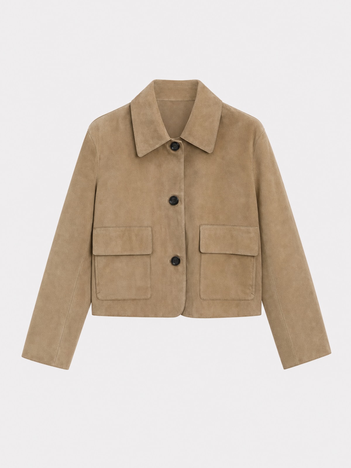 Chic Short Suede Jacket in Beige Minimalist Fit - 1
