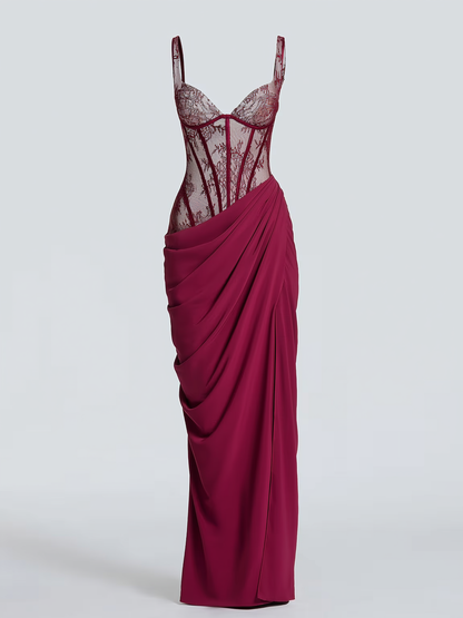 Halter Lace Maxi Dress With Thigh Slit