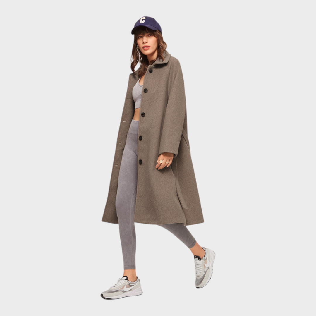 Brushed Oversized Long Coat with Tie Belt - view 2