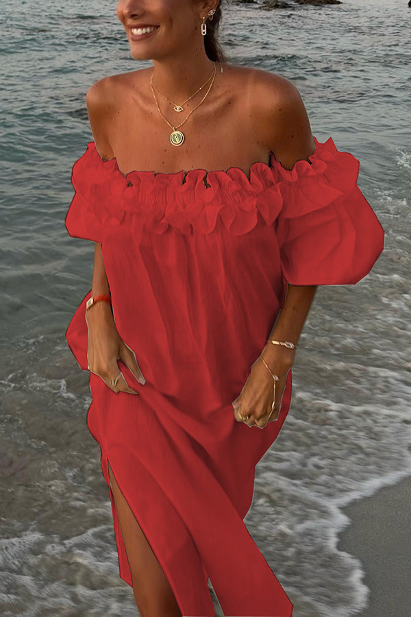 Off-Shoulder Linen Blend Midi Dress - view 6