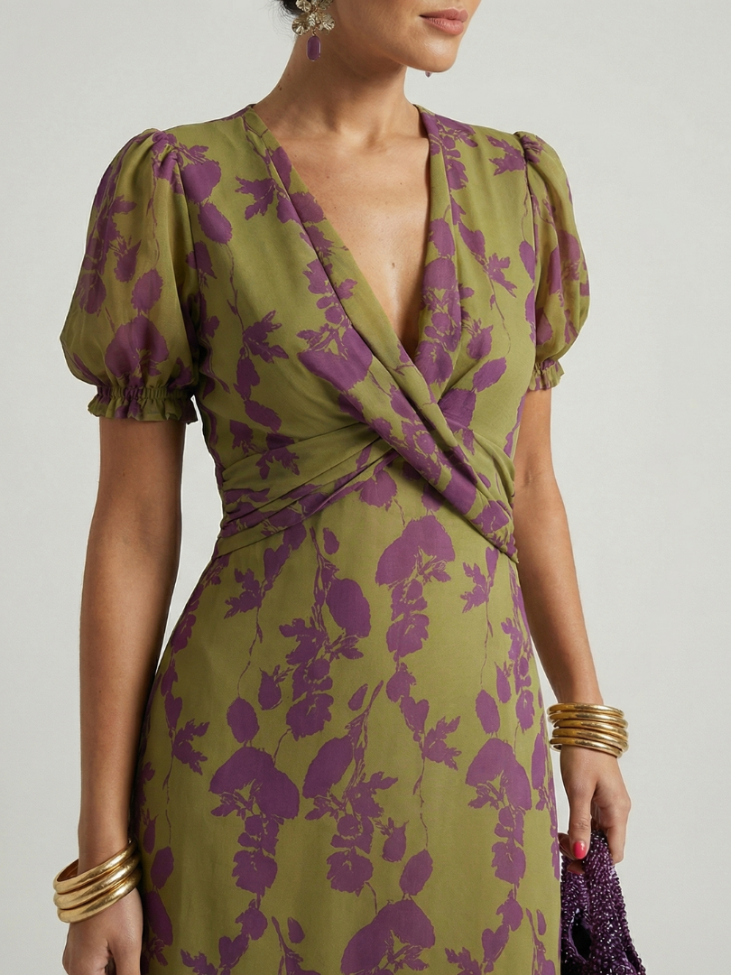 Lightweight Floral Wrap Midi Dress - view 4
