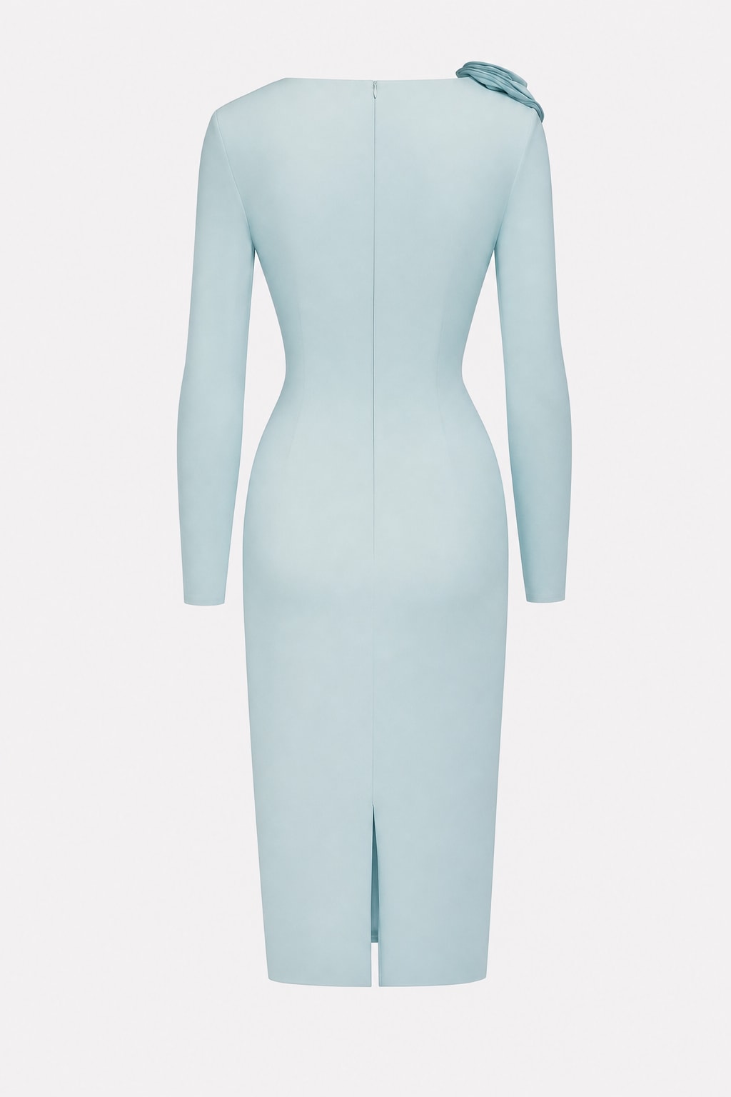Knit Midi Dress With Light Blue 3D Floral Ruching - 5