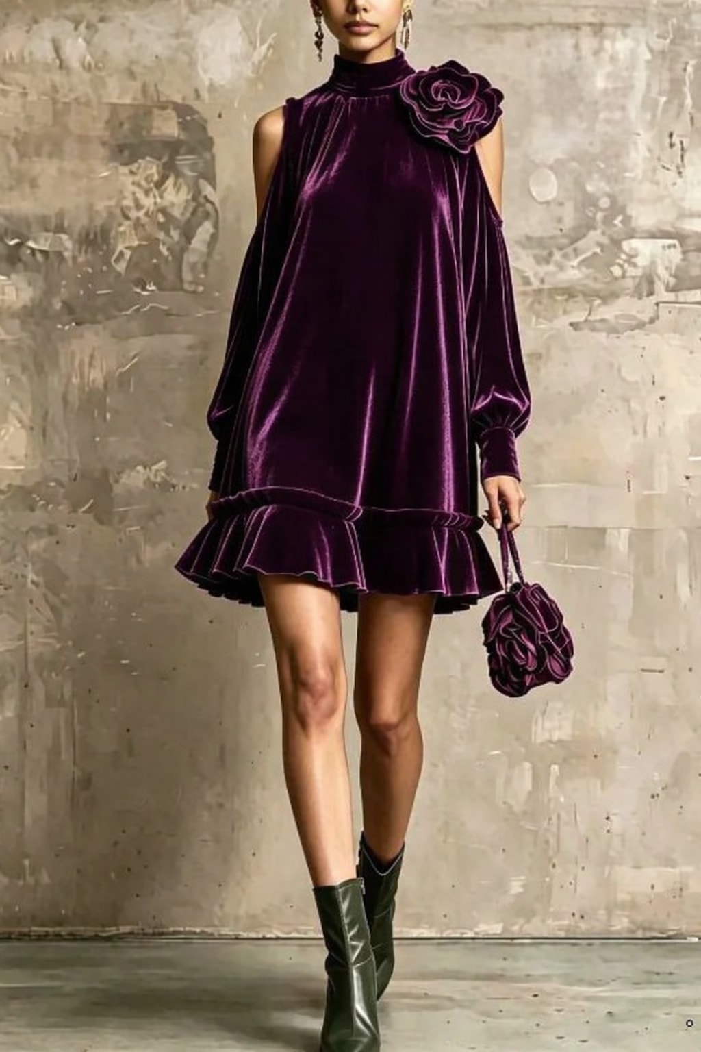 Synthetic Fiber Mini Dress With 3D Rose Applique Hem - 7