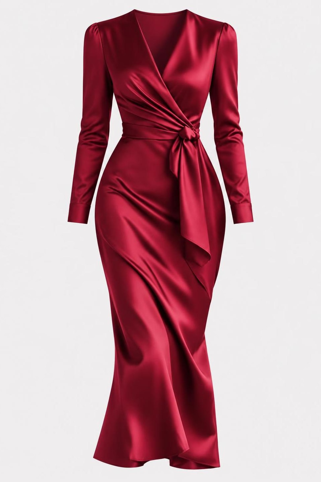 Satin Wrap Midi Dress With Tie Waist - Wedding Guest & Cocktail - 1