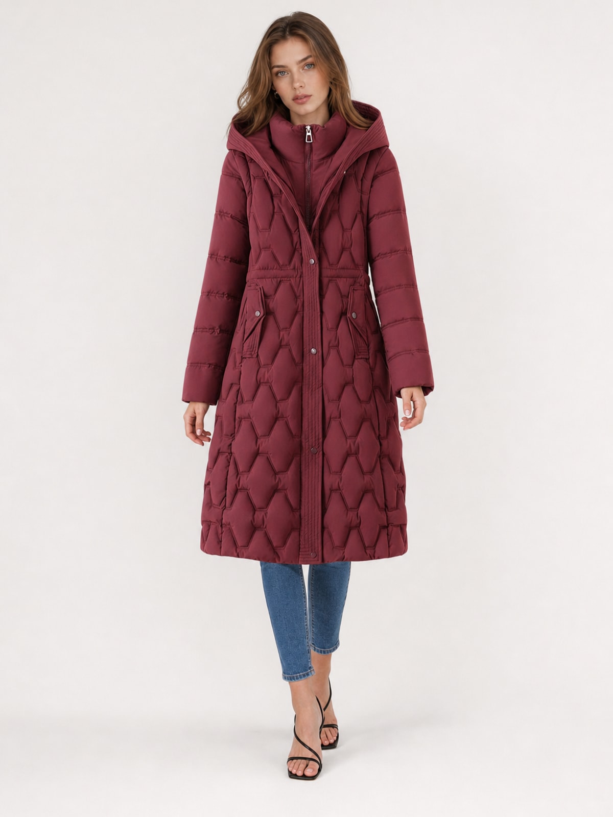 Warm Quilted Longline Puffer Coat With Attached Hood - 2