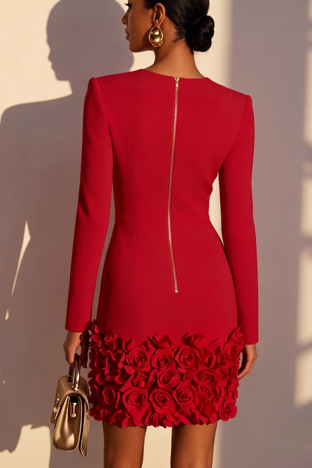 3D Floral V-Neck Long Sleeve Sheath Mini Dress - 4