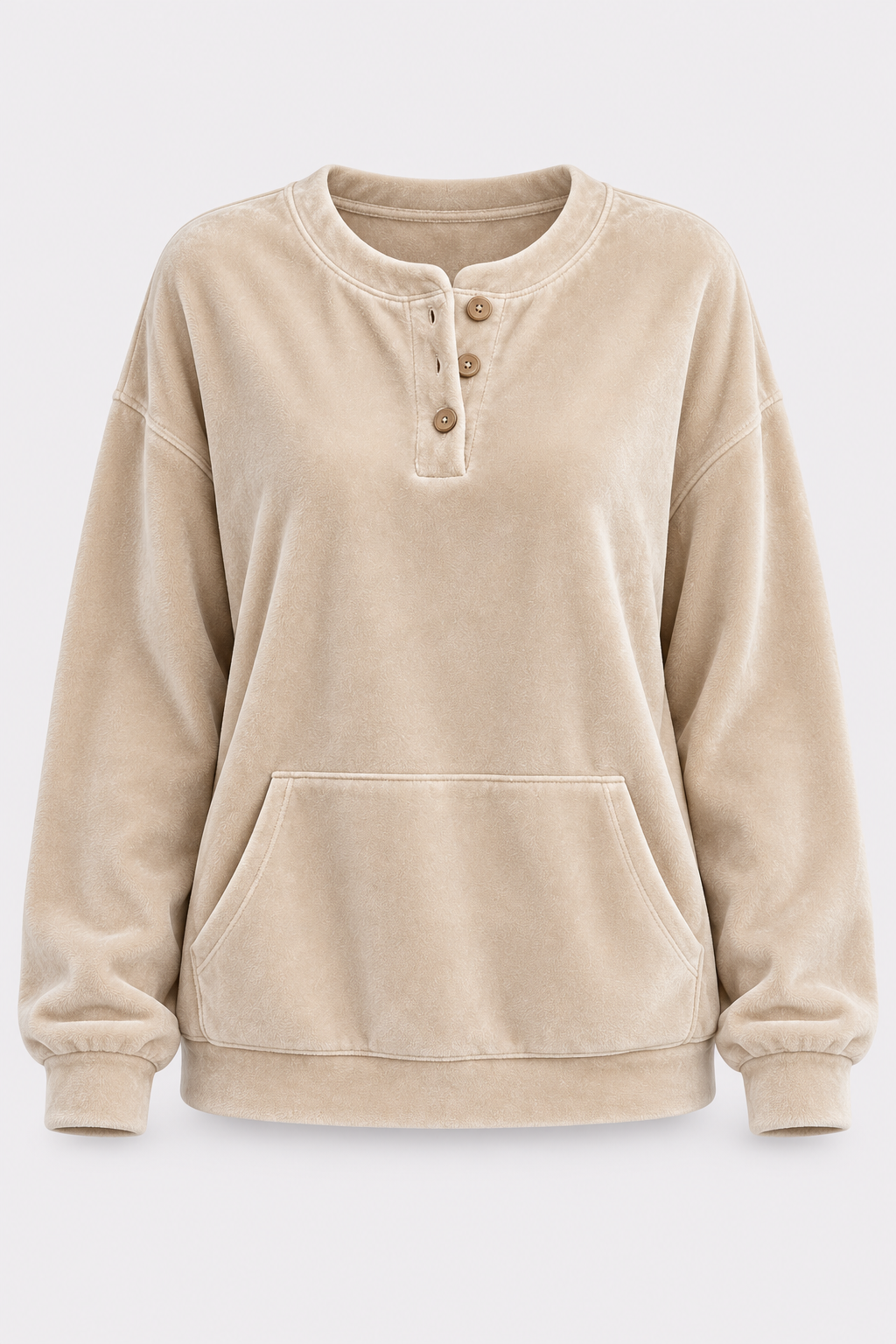 Polyester Velour Hoodie Button Henley Pocket - 9