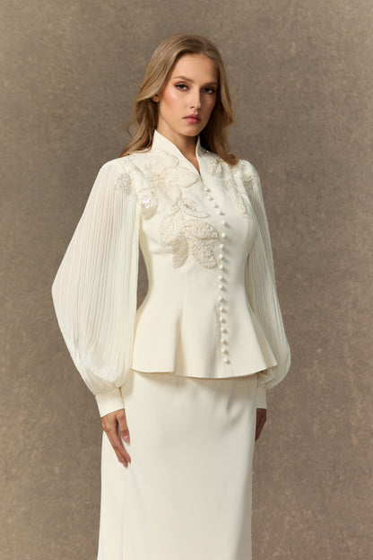White floral embroidery peplum and skirt set - view 5