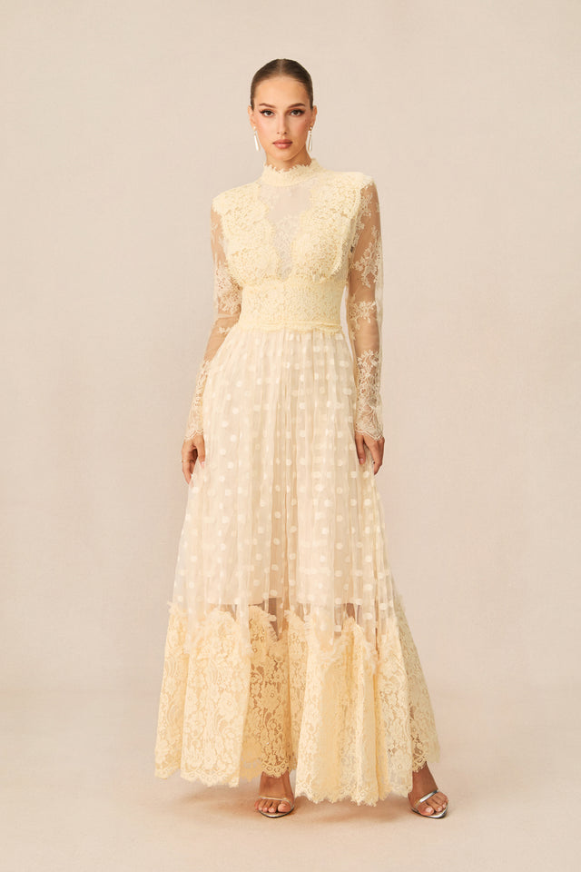 Lace Embroidered Polka Dot Maxi Dress - 2