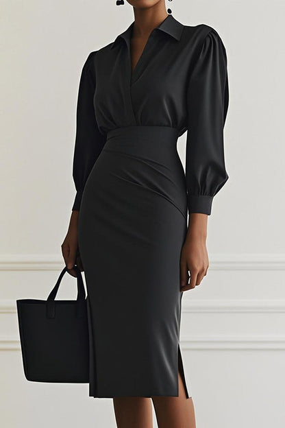 Lapel Neckline Midi Dress - view 3