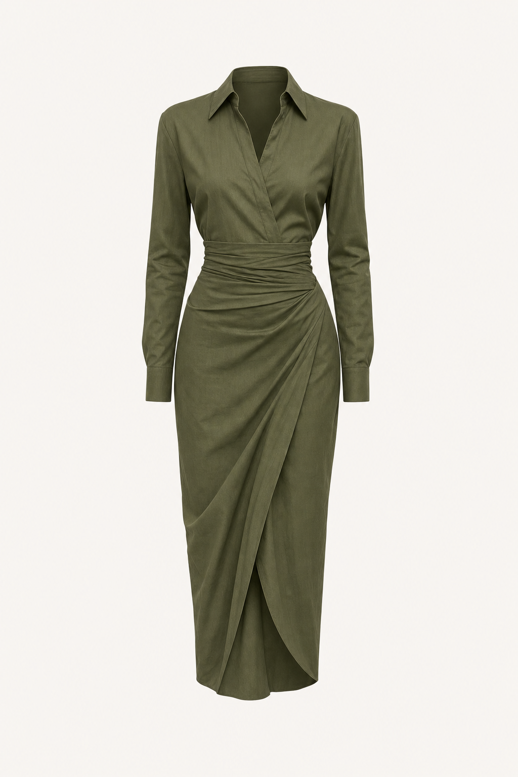 Lapel Midi Dress With Asymmetric Hem