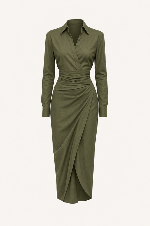 Lapel Midi Dress With Asymmetric Hem