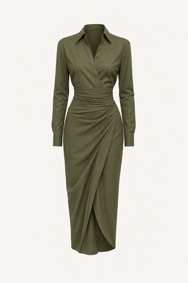 Lapel Midi Dress With Asymmetric Hem