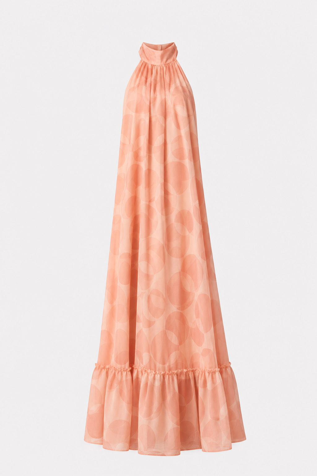 Pink Geometric Chiffon Halter Maxi Dress