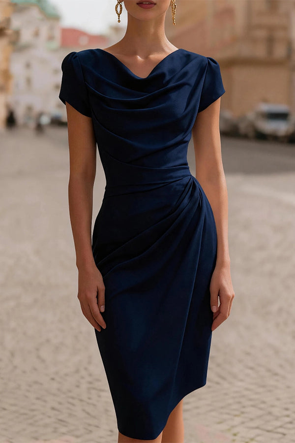 Pleated A-Line Short Sleeve Midi Dress - view 3