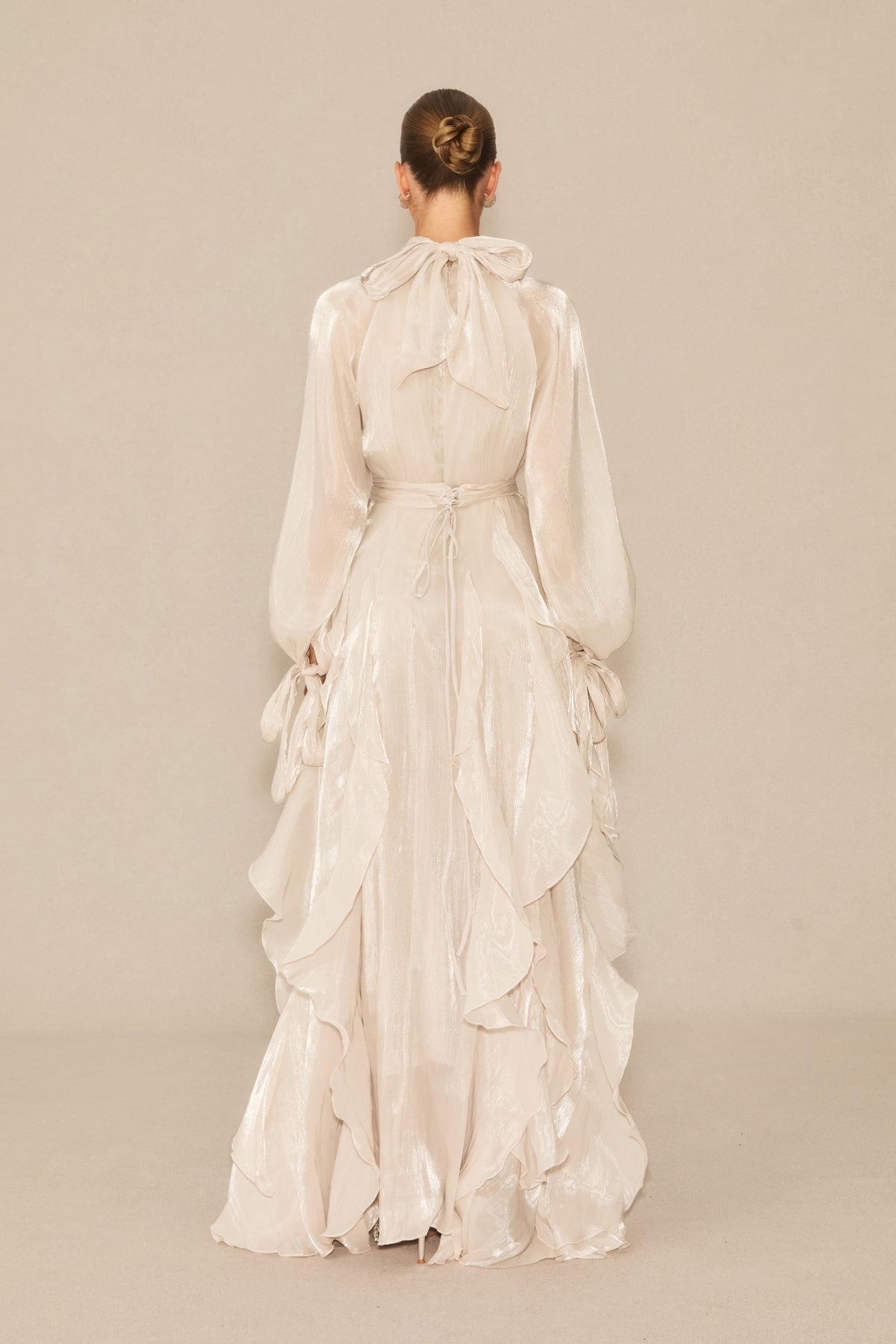 Balloon Sleeve Ruffle Trim Modest Maxi Dress - view 4