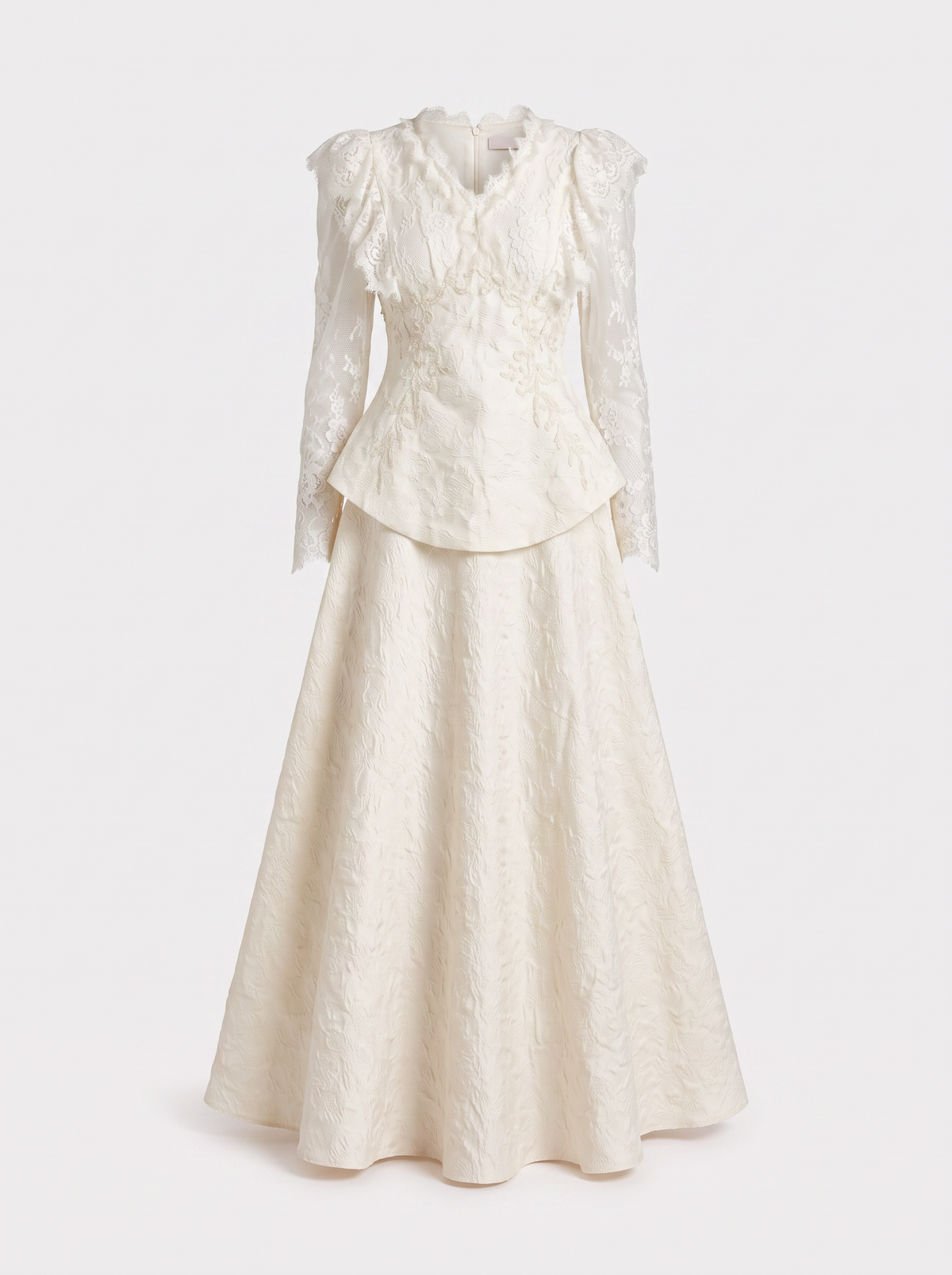 Beige beaded embroidery jacket and skirt set
