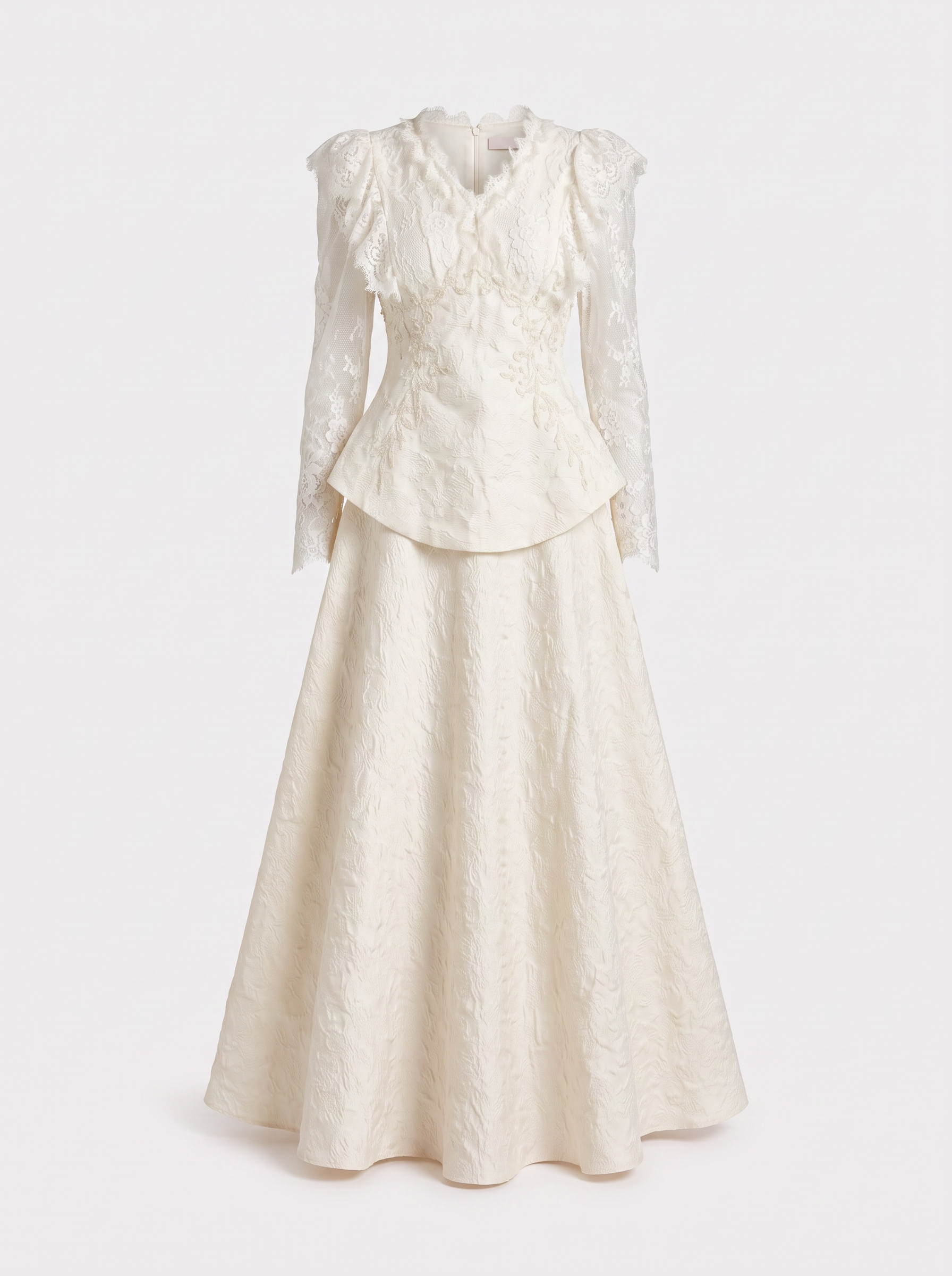 Beige beaded embroidery jacket and skirt set