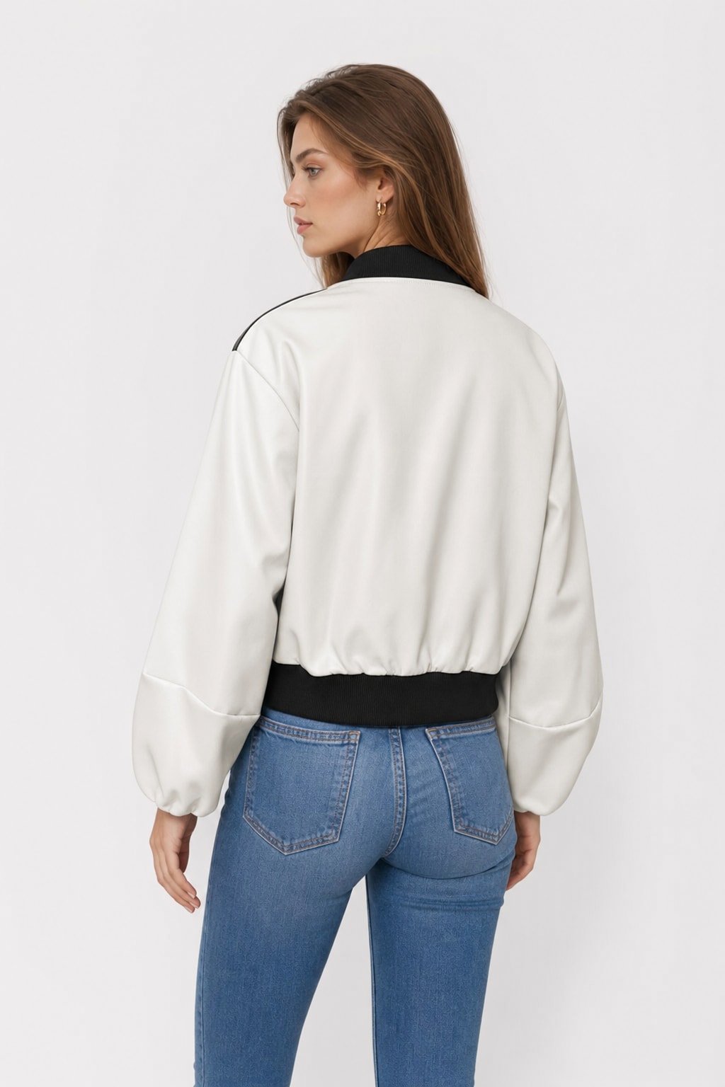 White Polyester Puff Sleeve Jacket - 4