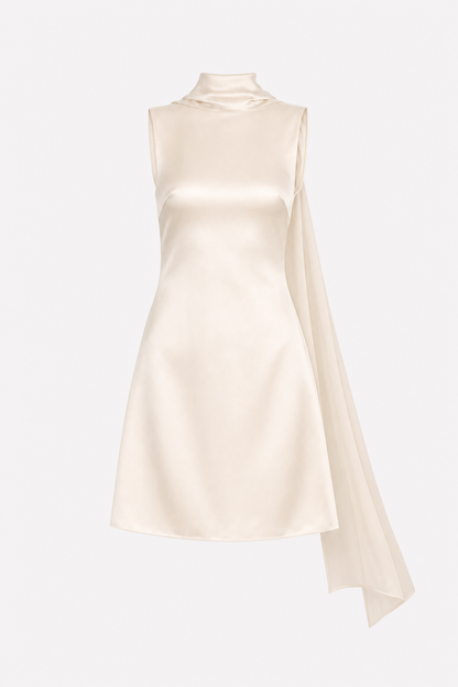 Apricot Satin Mini Dress with Open Tie Back