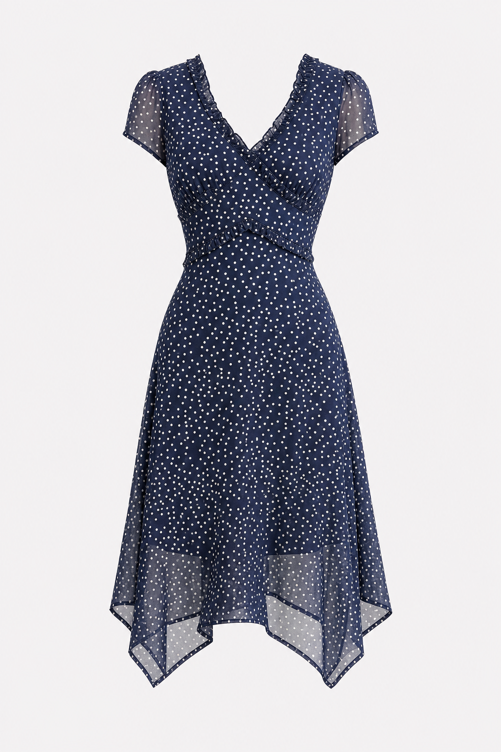 Navy Polka Dot Wrap Midi Dress