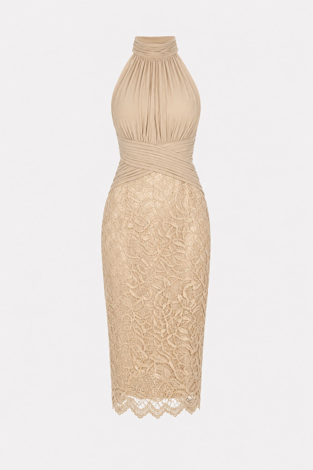 Sequin Lace Halter Neck Midi Dress - 1
