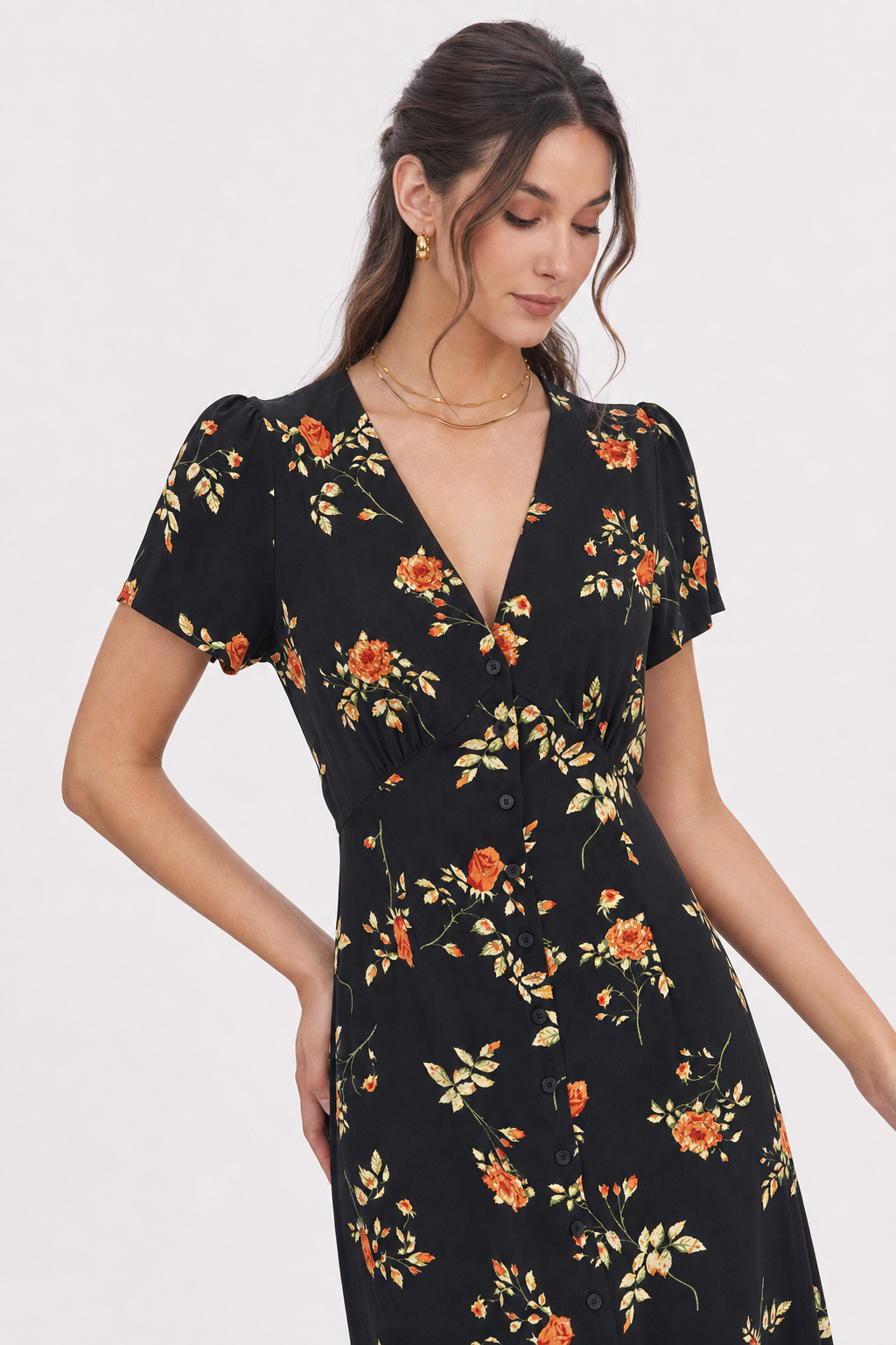 Black Retro Floral V-Neck Maxi Dress - view 3