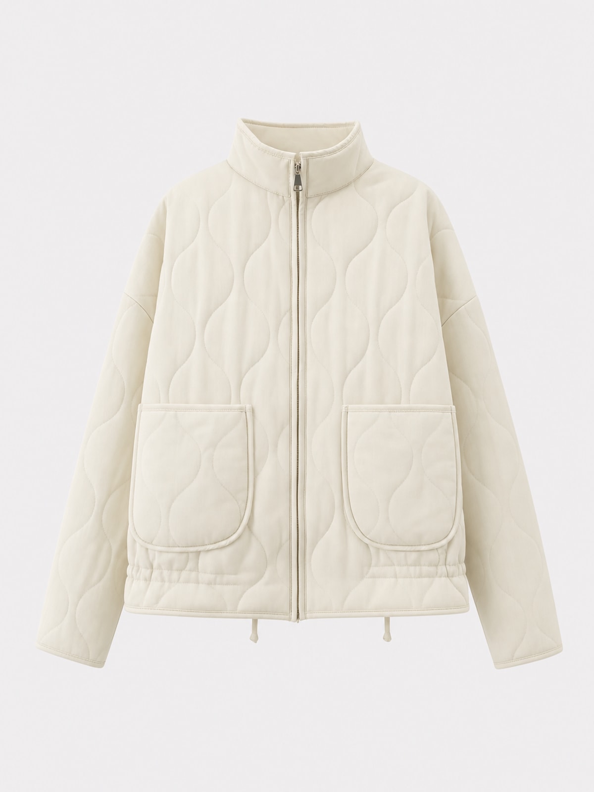 Quilted Zip-Up Jacket with Adjustable Waist - 1
