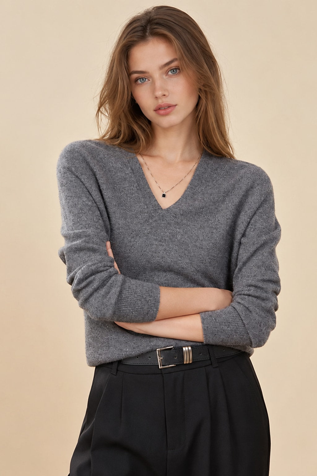 Cashmere V-Neck Pullover Cozy Knit Sweater - 9
