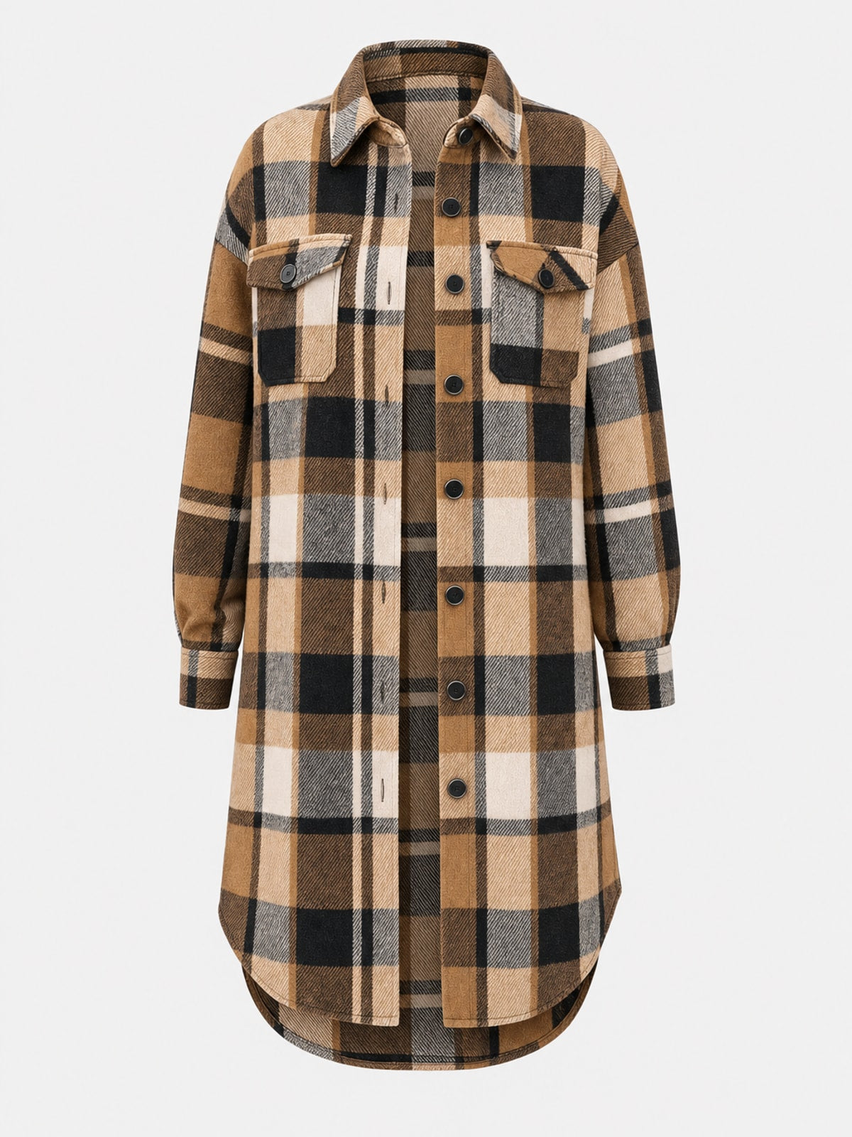 Longline Checked Coat Relaxed Fit For Fall & Winter - 1