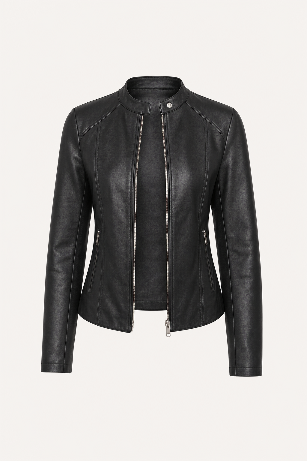Polyurethane Bomber Jacket With Stand Collar