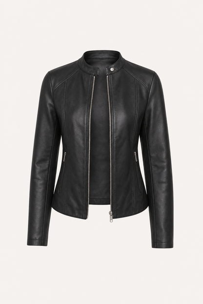 Polyurethane Bomber Jacket With Stand Collar
