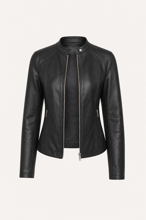 Polyurethane Bomber Jacket With Stand Collar