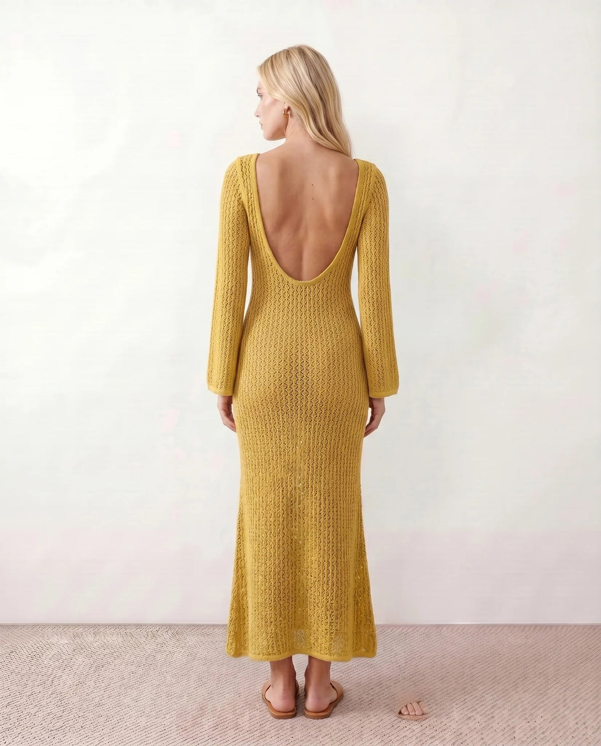 Open-Knit Crochet Plunge Maxi Dress - view 16