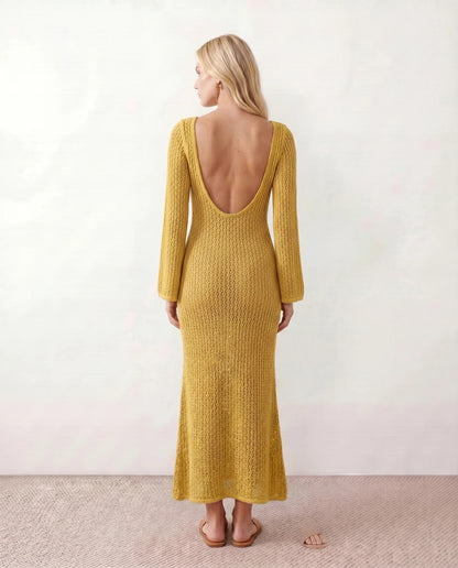 Open-Knit Crochet Plunge Maxi Dress - view 16