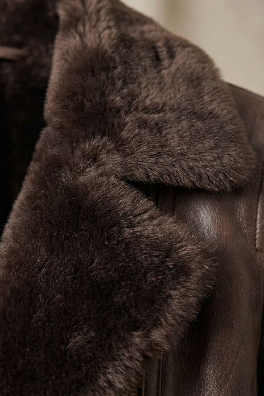 Brown Faux Leather Jacket with Shearling Collar - view 6