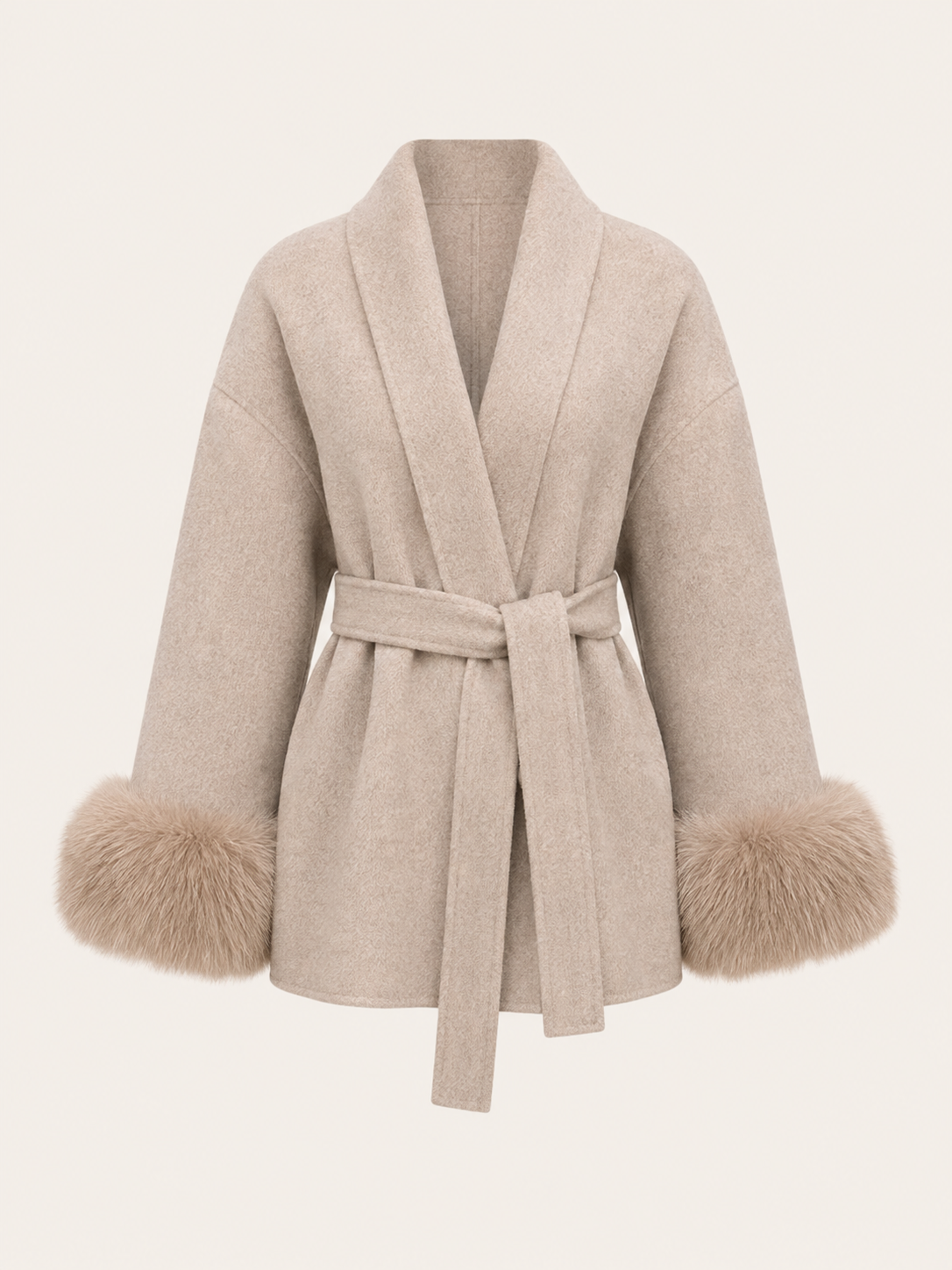 Faux Fur Collar Jacket with Cinched Waist