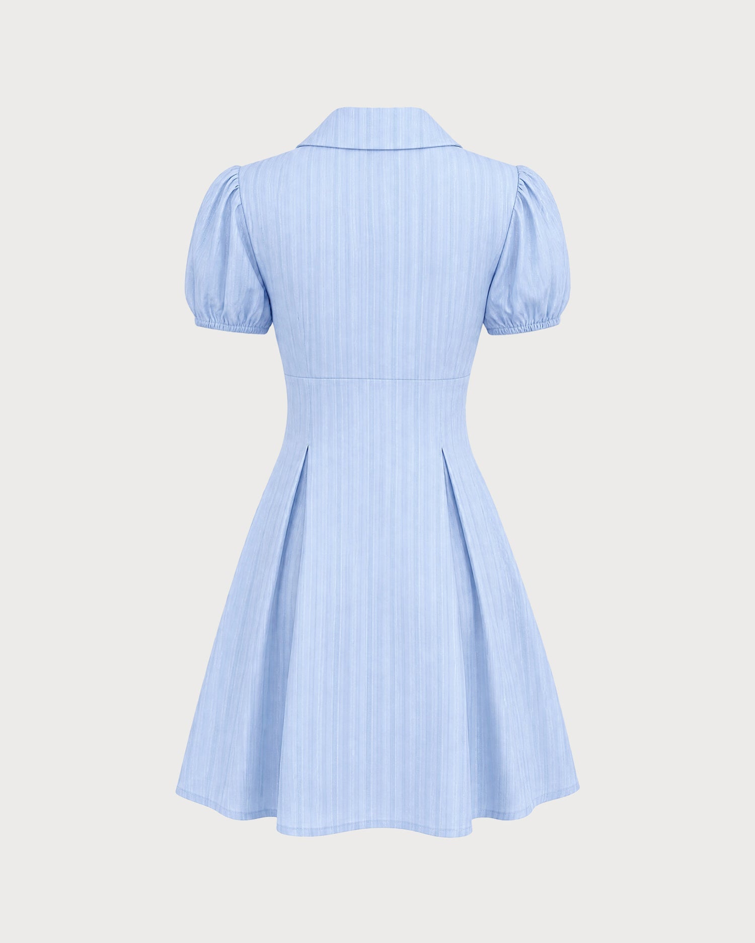 Blue Cotton Puff Sleeve Button Mini Dress - view 5