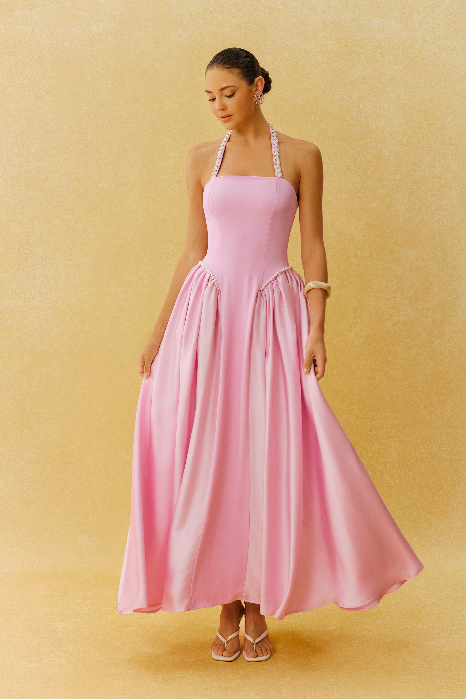 Pearl Halter Maxi Dress With Corset Bodice - view 2