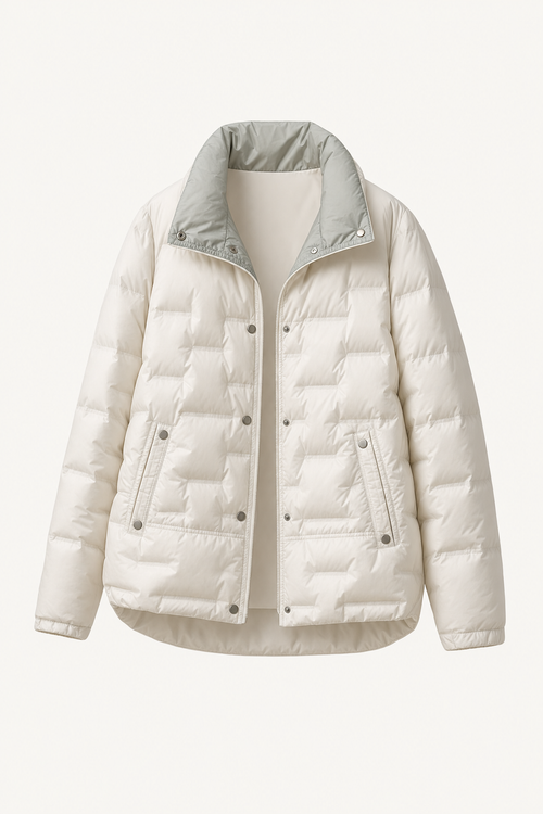 Quilted zip puffer jacket with high funnel neck