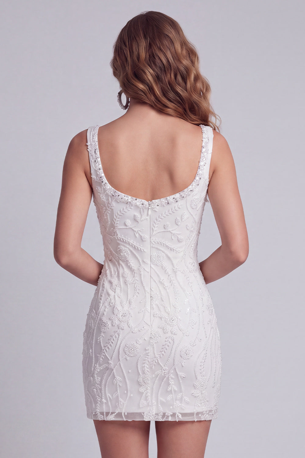 White sequin beaded square neck mini dress - view 4