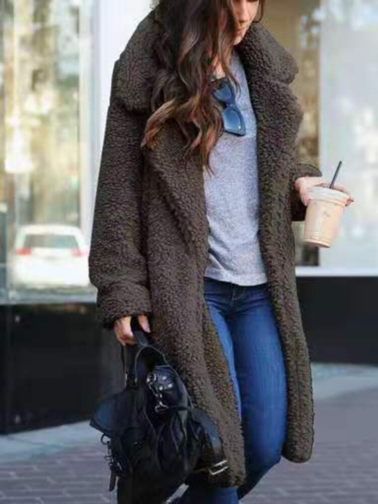 Long Fleece Teddy Coat in Six Colors - view 5