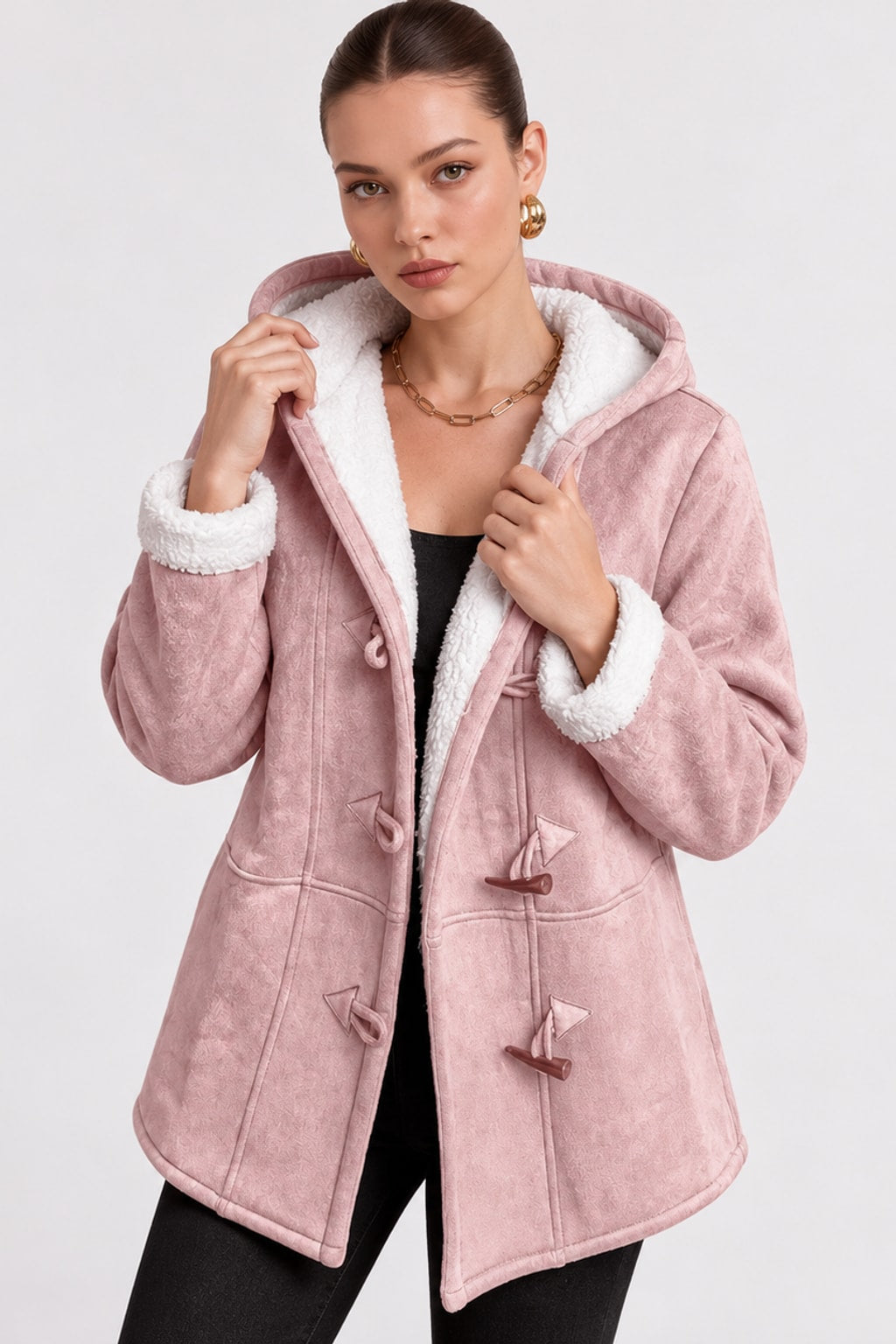 Fleece Winter Coat Hooded Toggle Closure - 4