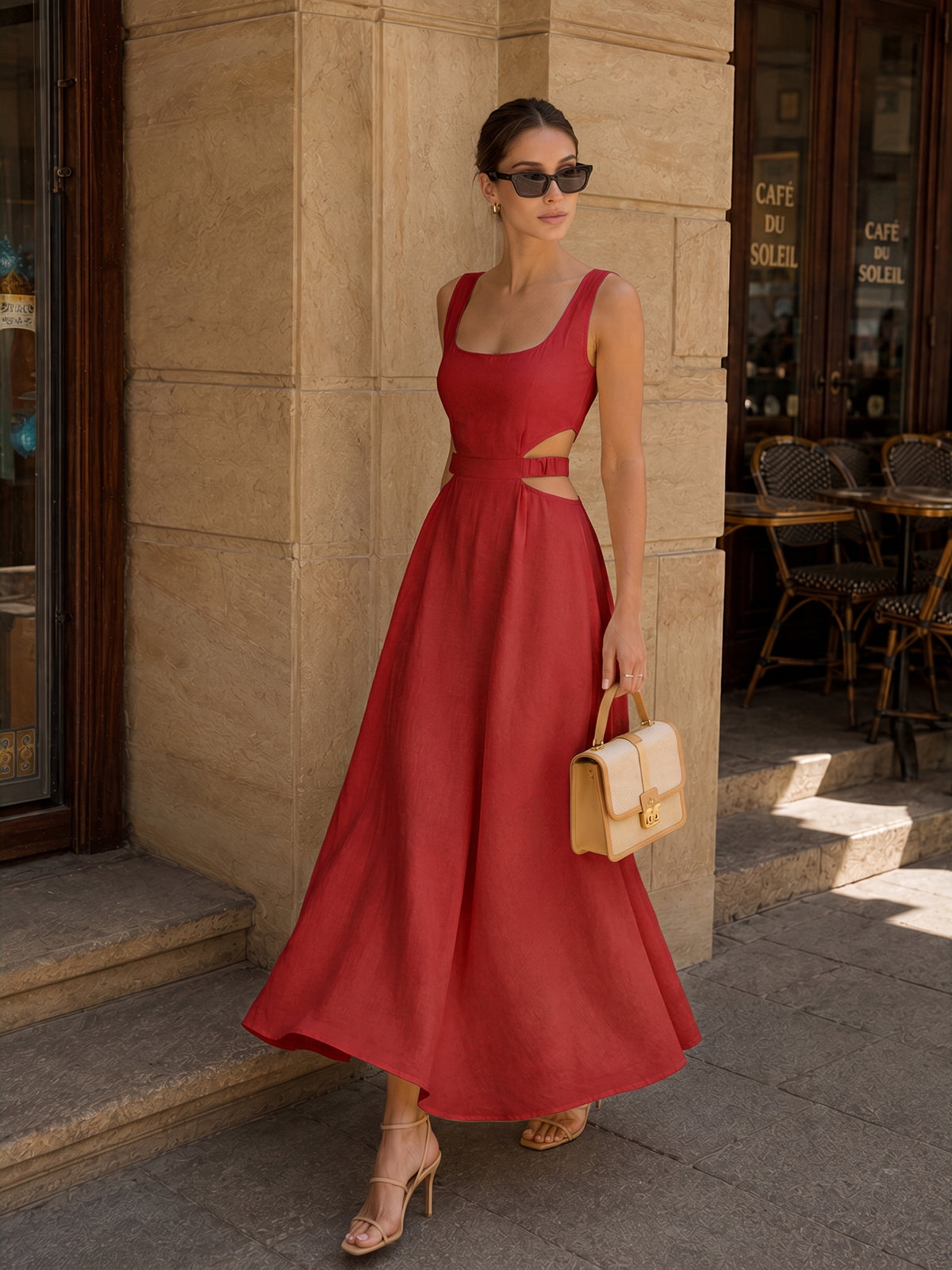 Cotton Linen Cutout Maxi Dress - 6