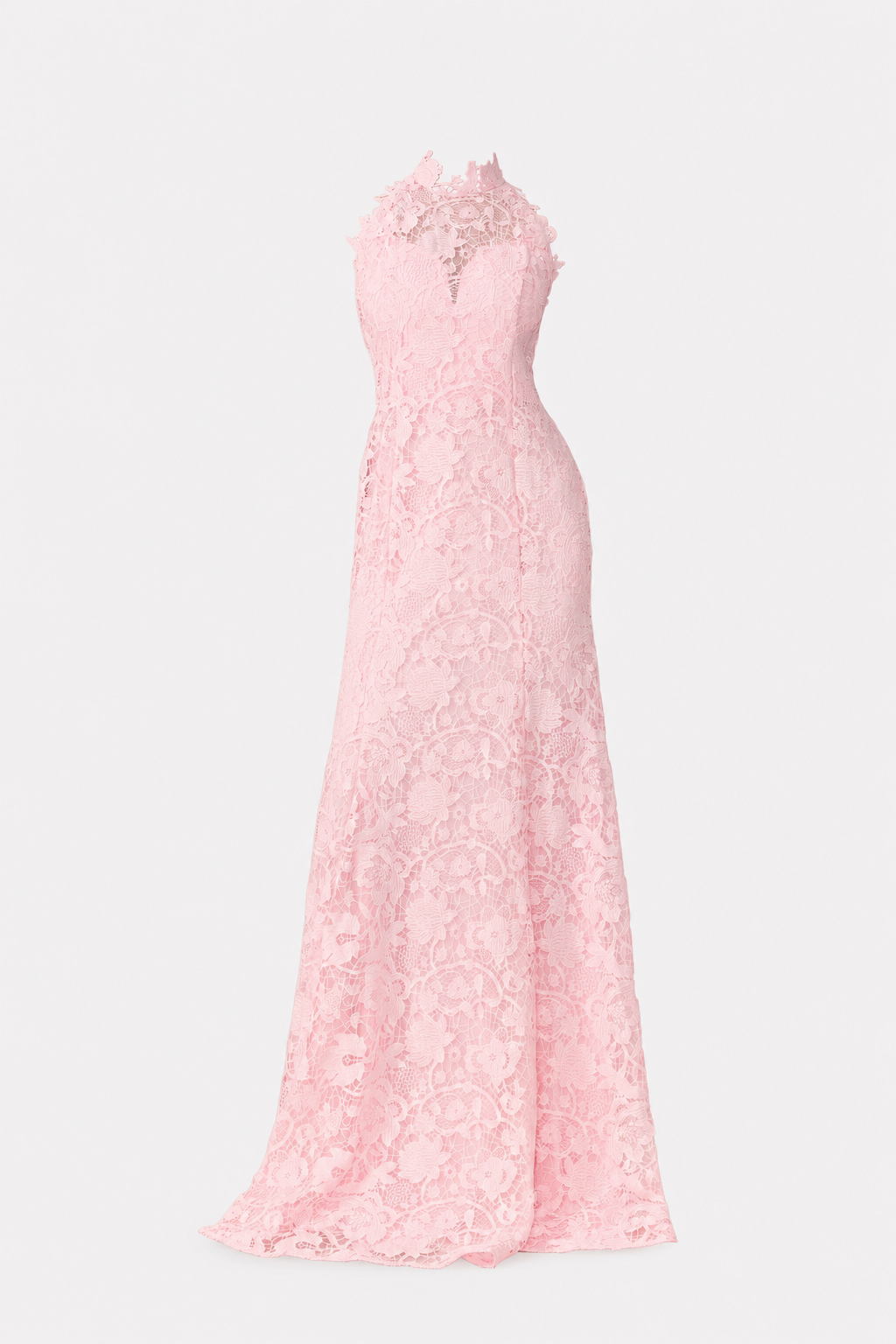 Scalloped High Neck Lace Maxi Dress